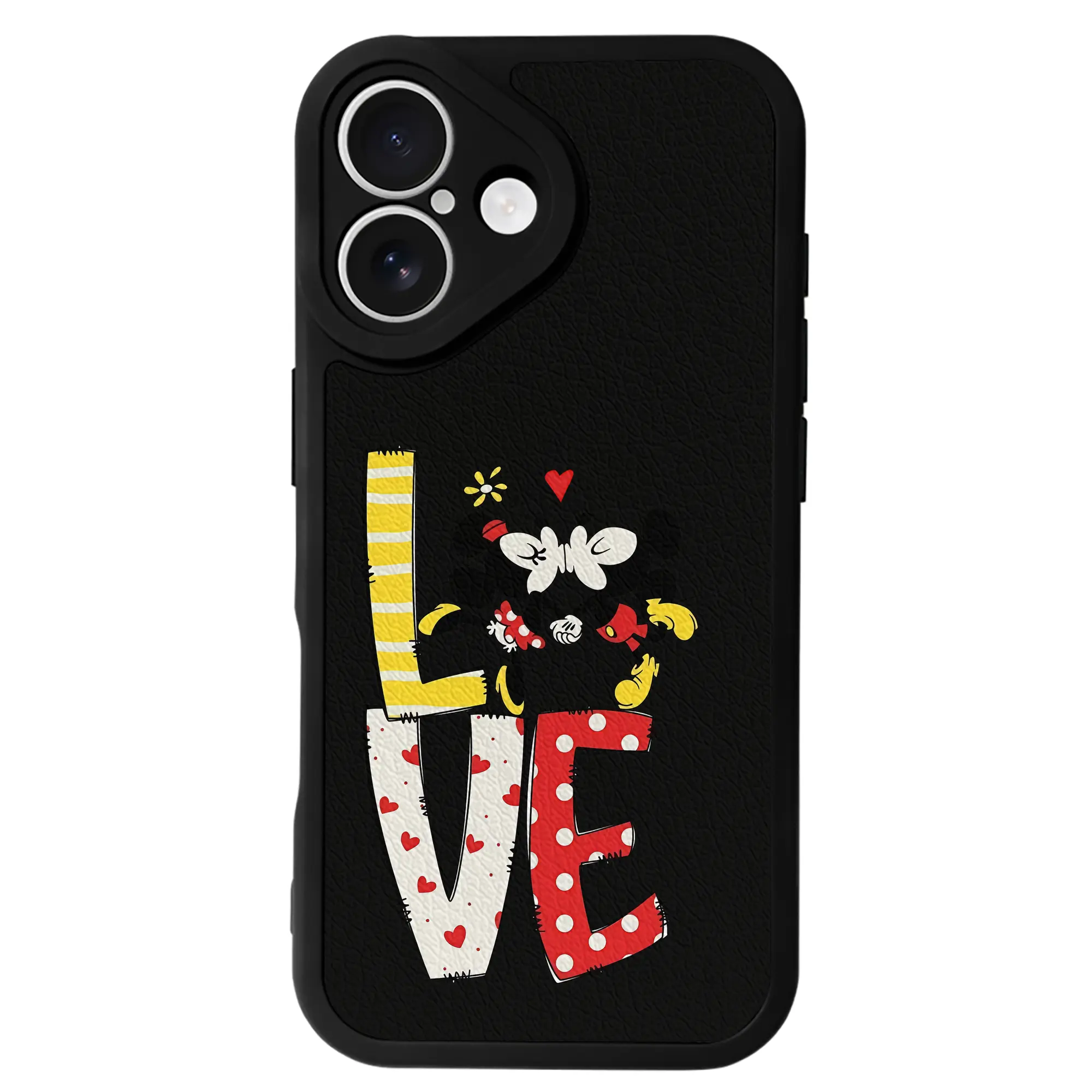 ミッキーマウス（Mickey Mouse） グッズ ミニーマウス（Minnie Mouse） - IPhone 16シリーズ対応 ・ シリコンスマホケース ・ レザー調 ・ 高精度フィット ・ 耐衝撃 ・ ワイヤレス充電対応 ・ 精密カット